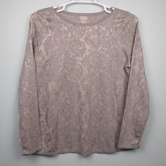 Chico's animal print metallic detail grey sweater-2 - Picture 1 of 4